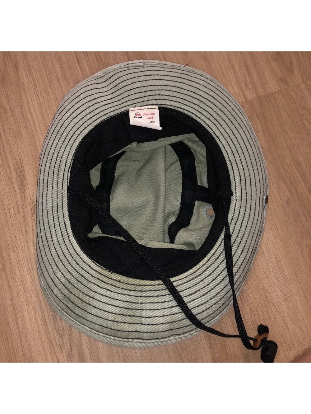 VINTAGE PANAMA JACK DENIM GREEN BUCKET SAFARI FISHING HAT DRAWSTRING LARGE